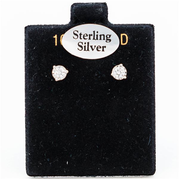 925 Sterling Silver 3 Prong Lab Grown Round Brilliant Diamond Studs