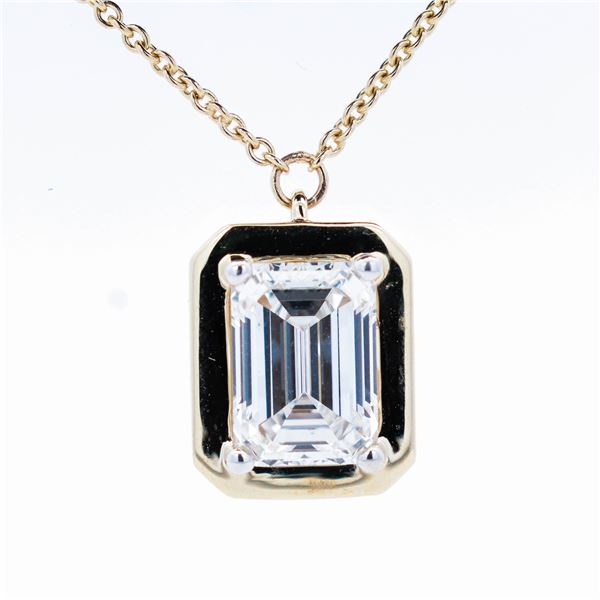 14KYG 2.11ctw/2.00ct Ctr Emerald Cut Lab Diamond Necklace 18"