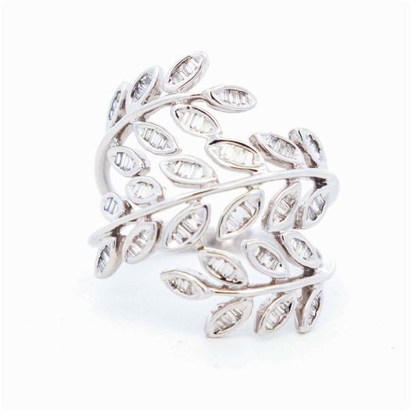 18KWG .50ctw Natural Diamond Olive Branch Wraparound Band, 7.5