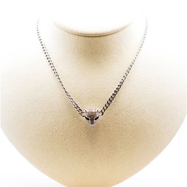 14KWG Effy Natural Diamond & Emerald Panther Necklace 18" w/ $9,299.00 Retail Tag
