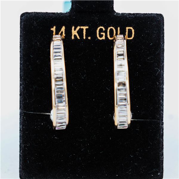 14KYG 1.00ctw Lab Grown Baguette Cut Diamond French Back Hoops