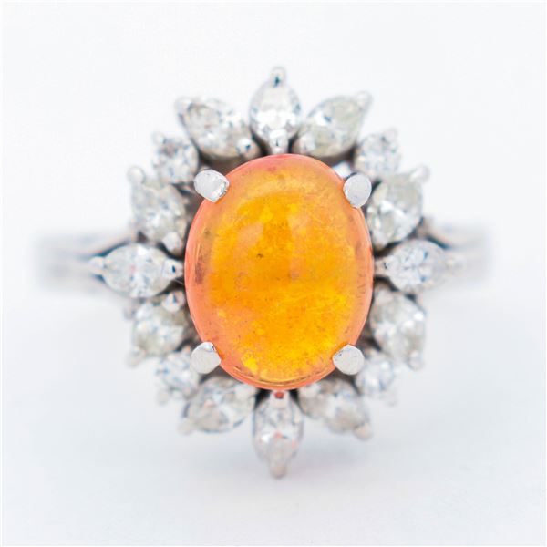 Platinum 1.33ct Mexican Fire Opal & .72ctw Natural Diamond Sunburst Halo Ring, 5.5