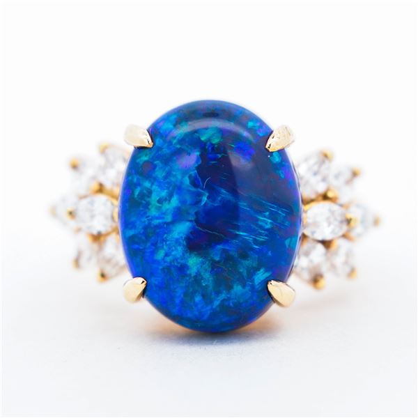 18K YG 1.13 CTW DIA 8.13 CT BLACK OPAL
