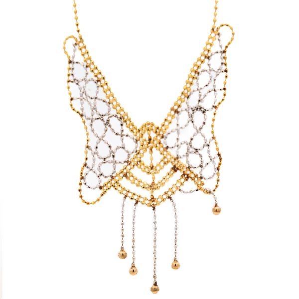 Super Cool 10K Two Tone Beaded Gold Butterfly Necklace 17"