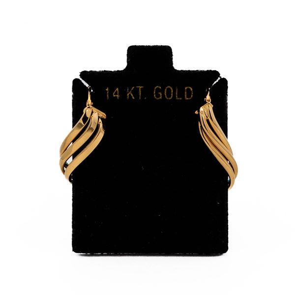 14K Yellow Gold Italian Twist Hoop Earrings 1"