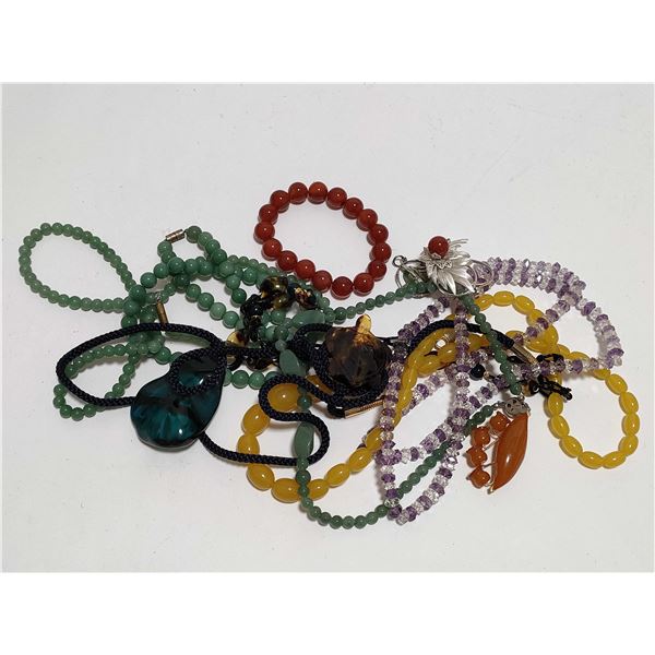 Estate Tortoiseshell Amber Jade and Other Natural Stone Accessories Group Lot