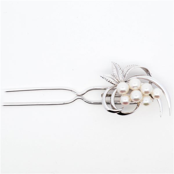 Mikimoto Sterling Silver Hairpin with Cultured Akoya Pearls 6.0-6.7mm