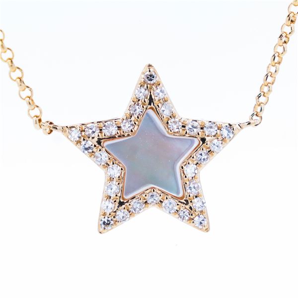 14KYG Effy Mother of Pearl & Diamond Star Necklace 16-18" w/ $2,874.00 Retail Tag