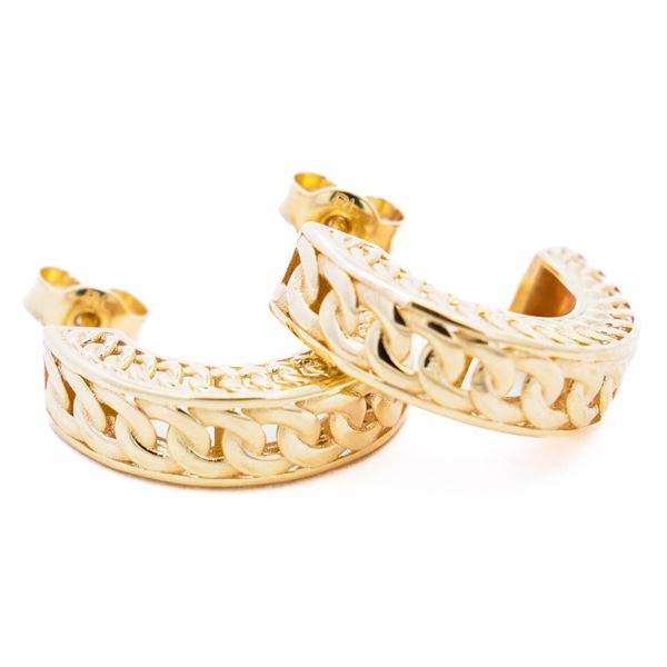 14KYG Italian Openwork Chain Motif Half Hoops .75"