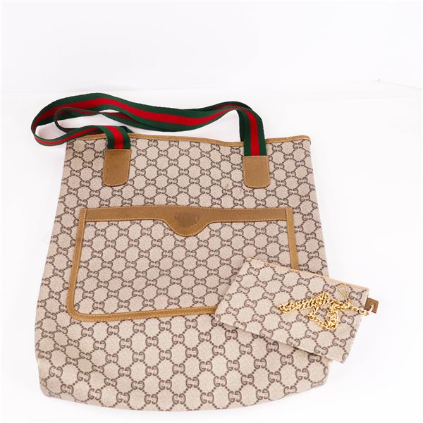 Gucci Vintage GG Plus Sherry-Line Tote with Matching Pouch