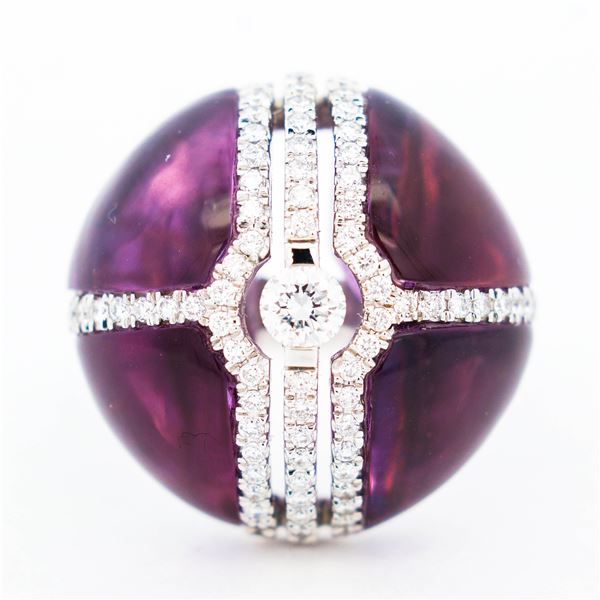 18KWG 13.80ctw Amethyst & 0.58ctw Natural Diamond Cocktail Ring sz 5.5