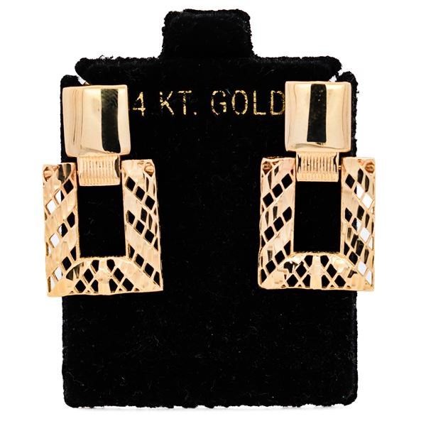 14KYG Italian Geometric Lattice Openwork Earrings 1"
