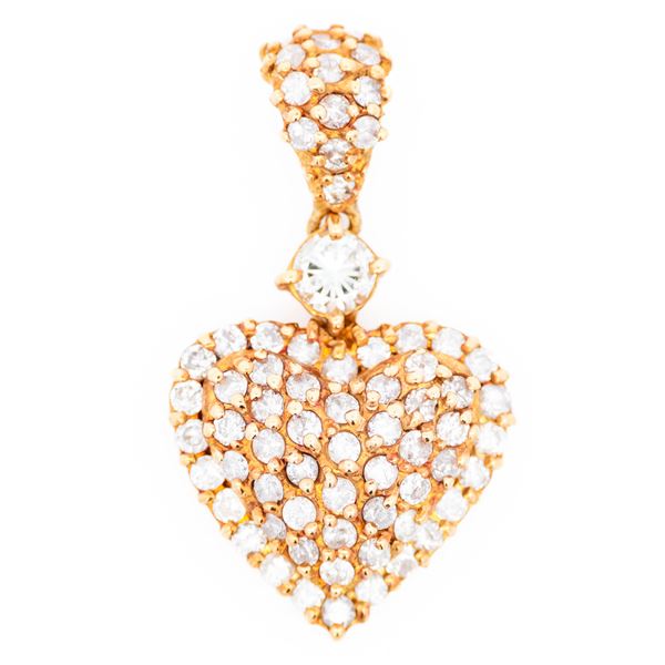 18KYG Estate 1.50ctw Natural Diamond Heart Pendant 1.1"