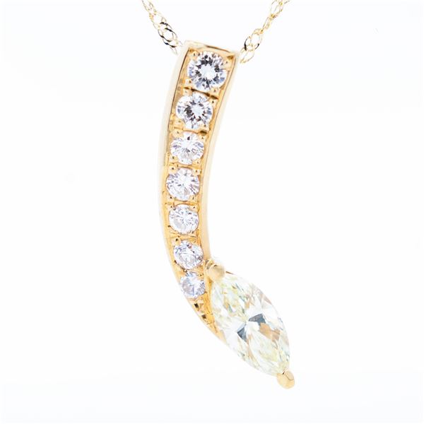 18KYG 0.74ctw Natural Diamond 0.48ctr Marquise 18" Necklace