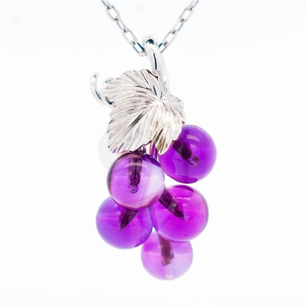 18KWG Mikimoto 5.5mm Pearl & 5.8mm Amethyst Grapes Cluster Necklace 16"