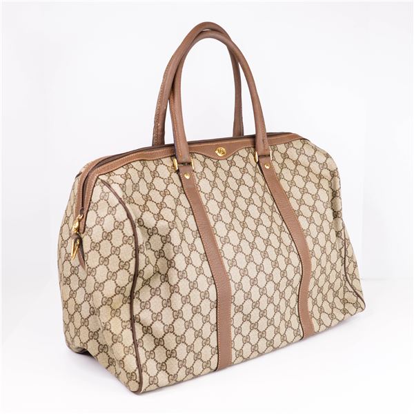 Gucci GG Supreme Boston Bag â€“ Beige Monogram Canvas w/Brown Leather Trim