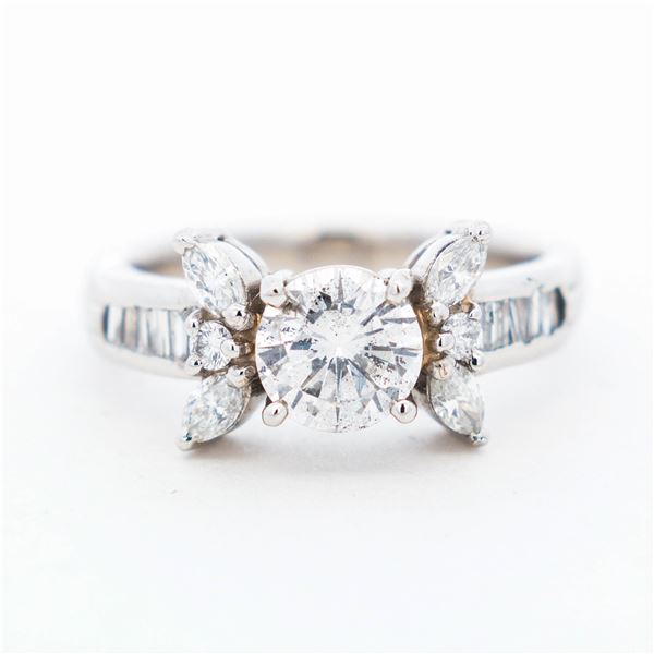 Pt900 1.27ctw Natural Diamond 0.77ctr RBC Ring sz 4.5