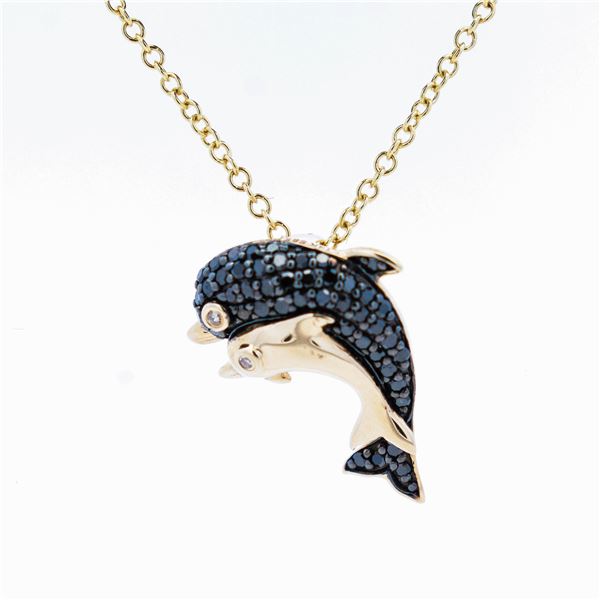 14KYG Effy Dolphins & Diamonds Necklace 17" w/ $2,624.00 Retail Tag