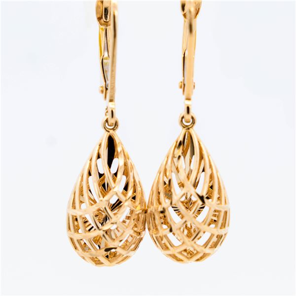 14K Yellow Gold Teardrop Dangle Earrings 1.25"