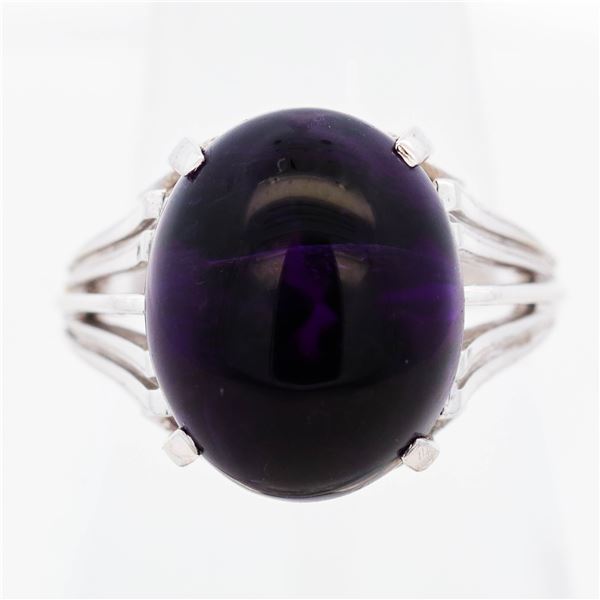 14KWG Cabochon Amethyst Filigree Ring sz 5.75