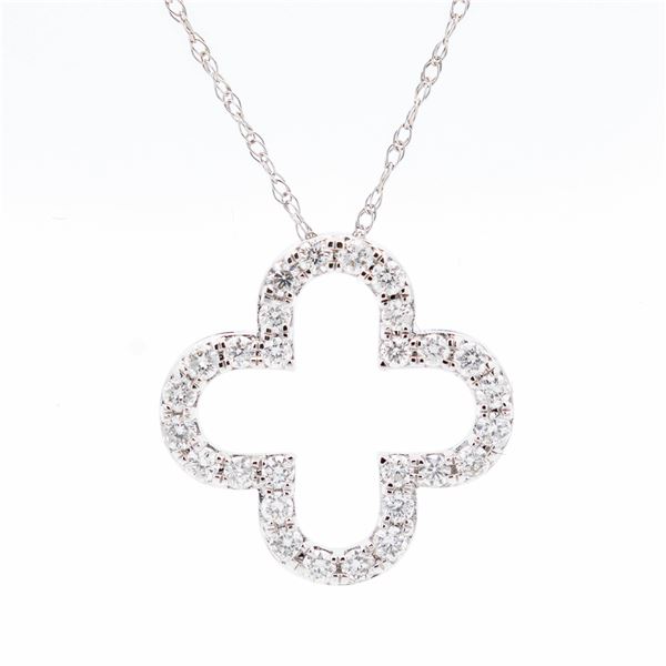 14KWG Quatrefoil/Alhambra/Four Leaf Clover Diamond Pendant Necklace 18"