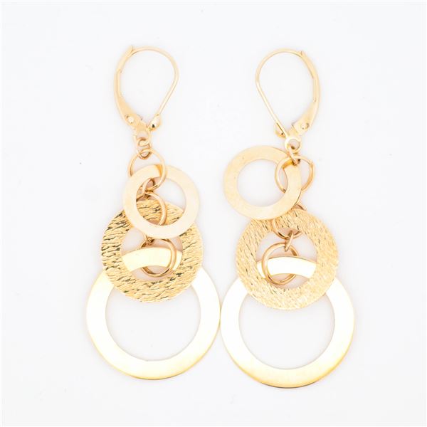 14K Yellow Gold Circle Dangle Earrings 2.25"