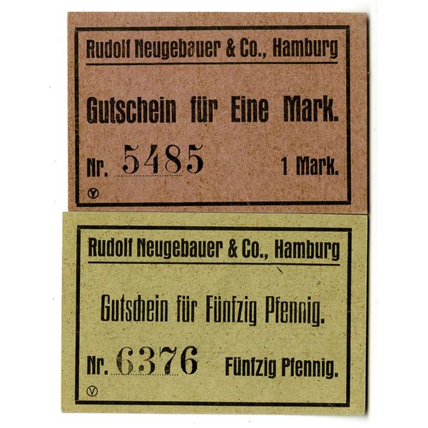 Rudolf Neugebauer & Co. (Hamburg). ND (ca. 1920s). Lot of 2 Issued Banknotes.