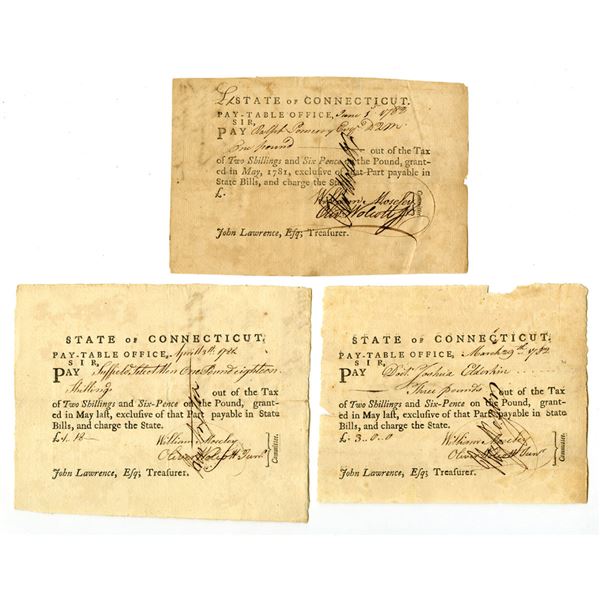CT. Connecticut Pay-Table Office, 1782, Tax Warrant Trio.