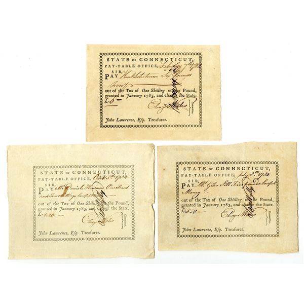 CT. Connecticut Pay-Table Office, 1784, Tax Warrant Trio.