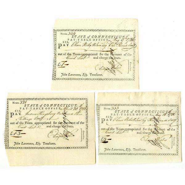 CT. Connecticut Pay-Table Office, 1786, Tax Warrant Trio.