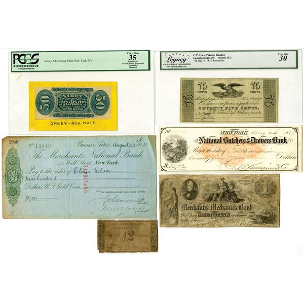 Obsolete Banknote and Advertising Note Assortment, 1815 to 1911.