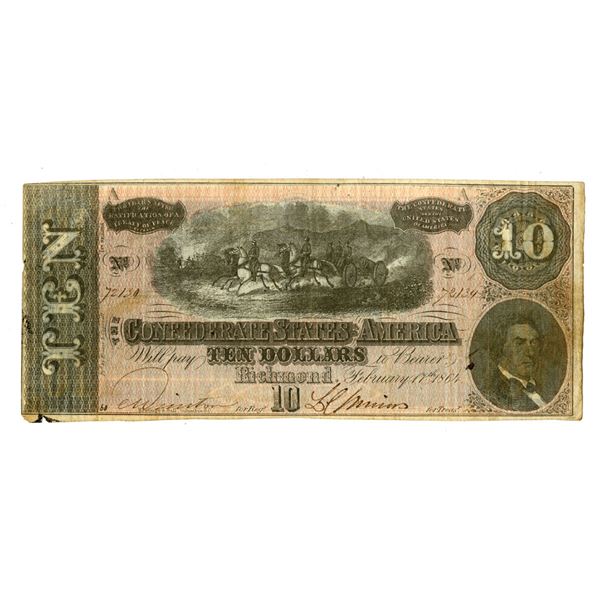 VA., C.S.A., 1864, $10, T-68, Issued Banknote.