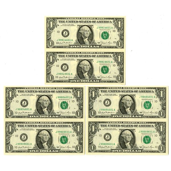 MO., U. S.  F.R.N., $1, Series 1981, Fr.# 1911J, Uncut Banknote Trio.