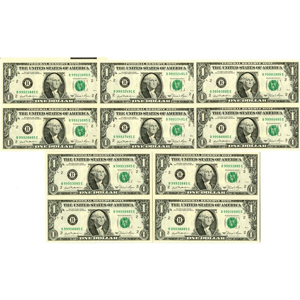 NY., U. S. F.R.N., $1, Series 1981, Fr.# 1911B, Group of 5 Uncut Sheet Pairs