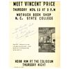 Image 1 : Vincent Price ÒI Know What I LikeÓ Signed Event Poster, 1959, NC State College Appearance.