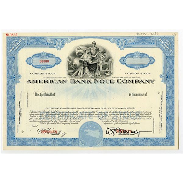 American Bank Note Co. ca. 1940-50s Specimen Stock Certificate
