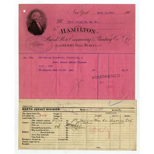 Hamilton BNC Intaglio Printed Letterhead, 1904, For Printing New Jersey School Tickets.