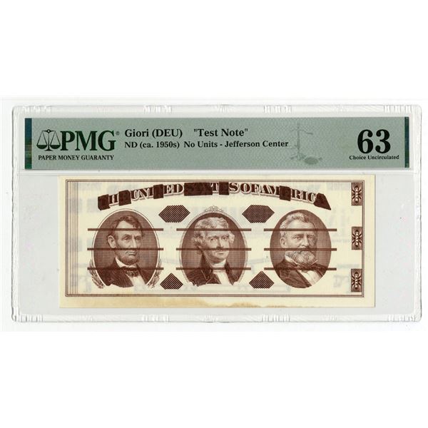 D.C. Giori Test Note, (DEU), ND (1950s) Jefferson Center "Test Note"