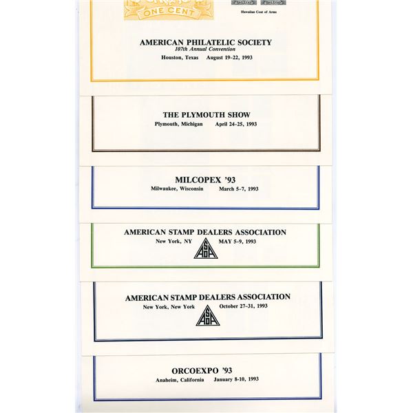 ABNC, Hawaii, 1993 Reprint Proof Stamp Souvenir Card Collection of 10 Sets of 6 Different Proofs.