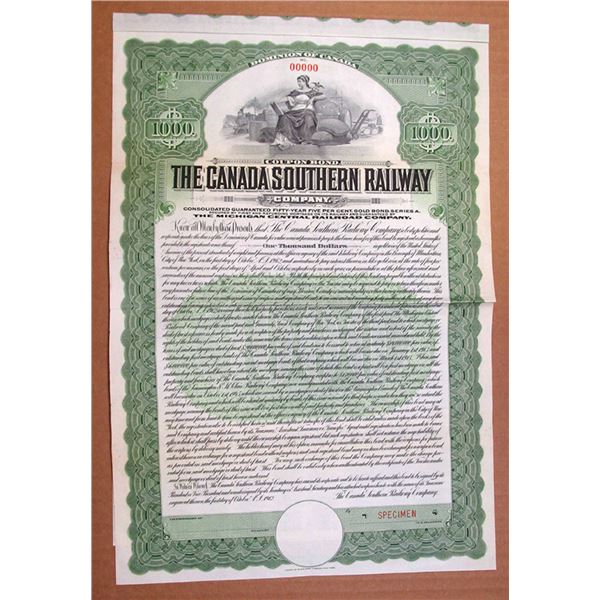 Canada Southern Railway Co., 1912 Specimen Bond