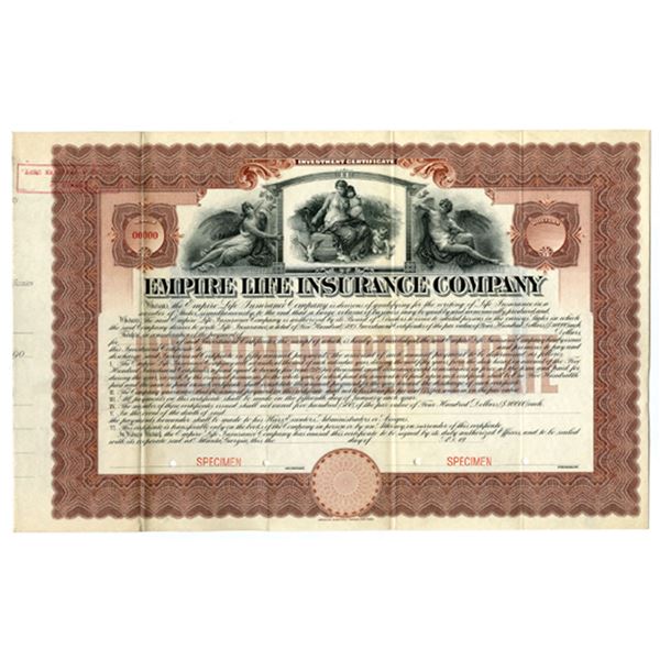 Georgia. Empire Life Insurance Co., ND (1900 - 1910s), Specimen Bond Investment Certificate.