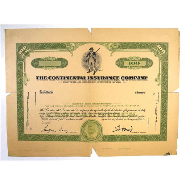 NY. Continental Insurance Co., ND (1920 to 1940s), Proof Stock Certificate.