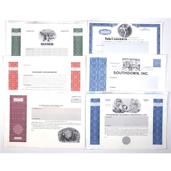 U.S. Corporate Stock Certificate Proofs, ca. 1980sÐ1990s, Featuring Major Industrial and Consumer Fi