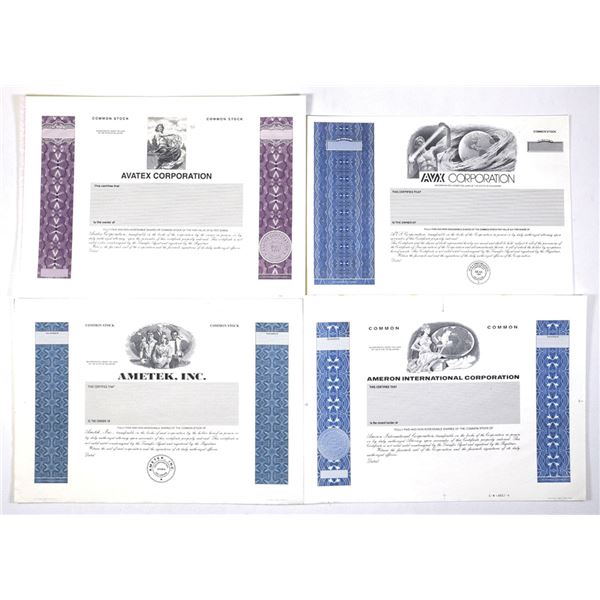Manufacturing and Technology Proof & Progress Proof Stock Certificate Collection, ca. 1980s to 1990s