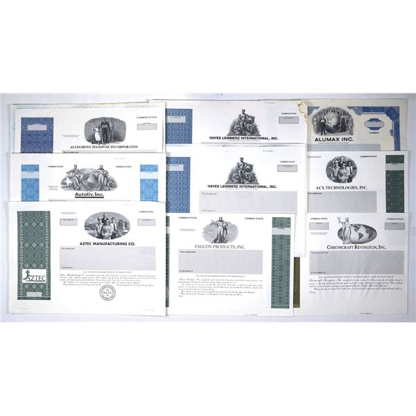 Manufacturing Proof & Progress Proof Stock Certificate Collection, ca. 1980 to 2000.