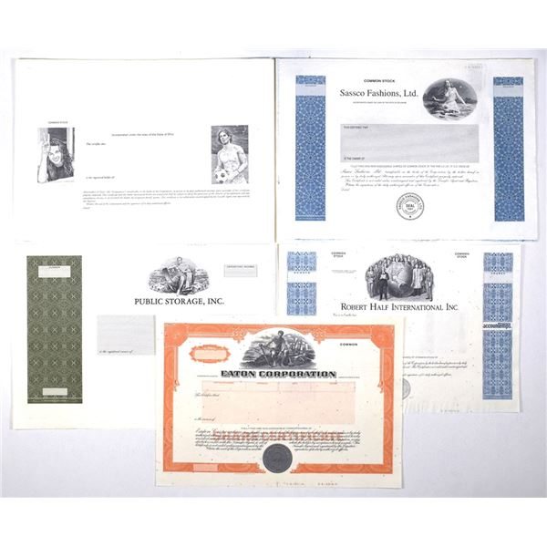 Fashion and Storage Proof & Progress Proof Stock Certificate Collection, ca. 1980 to 2000