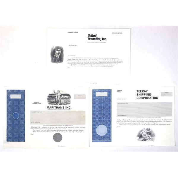 Maritime and Transportation Proof & Progress Proof Stock Certificate Collection, ca. 1980 to 2000