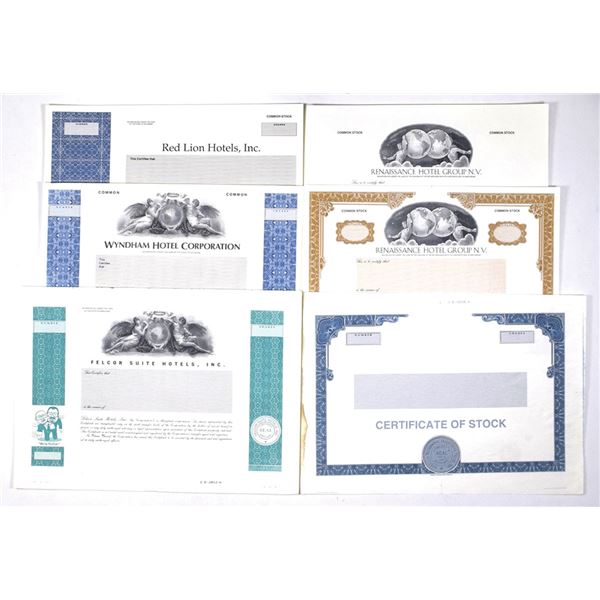 U.S. Hotel and Hospitality Industry Proof and Specimen Stock Certificates, ca. 1990sÐ2000s