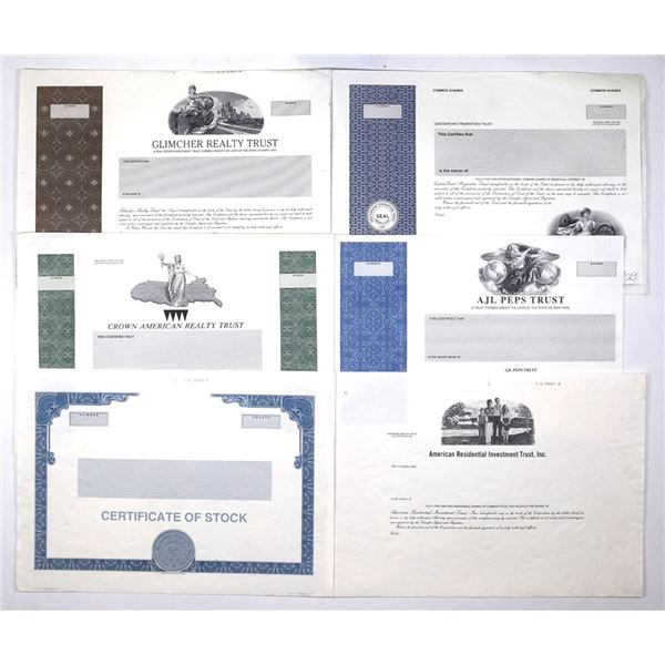 Real Estate and Property Management Proof & Progress Proof Stock Certificate Collection, ca. 1980s t