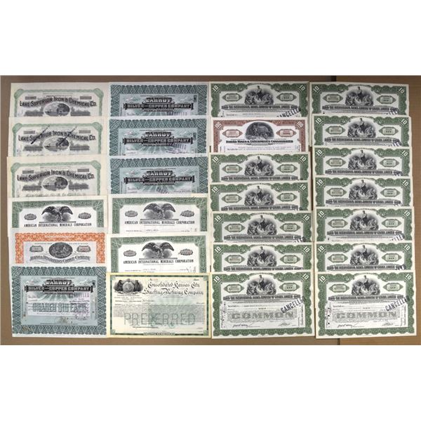 Mining and Metals Related Stock Certificate Collection Featuring Canada and U.S. Companies, 1900s to